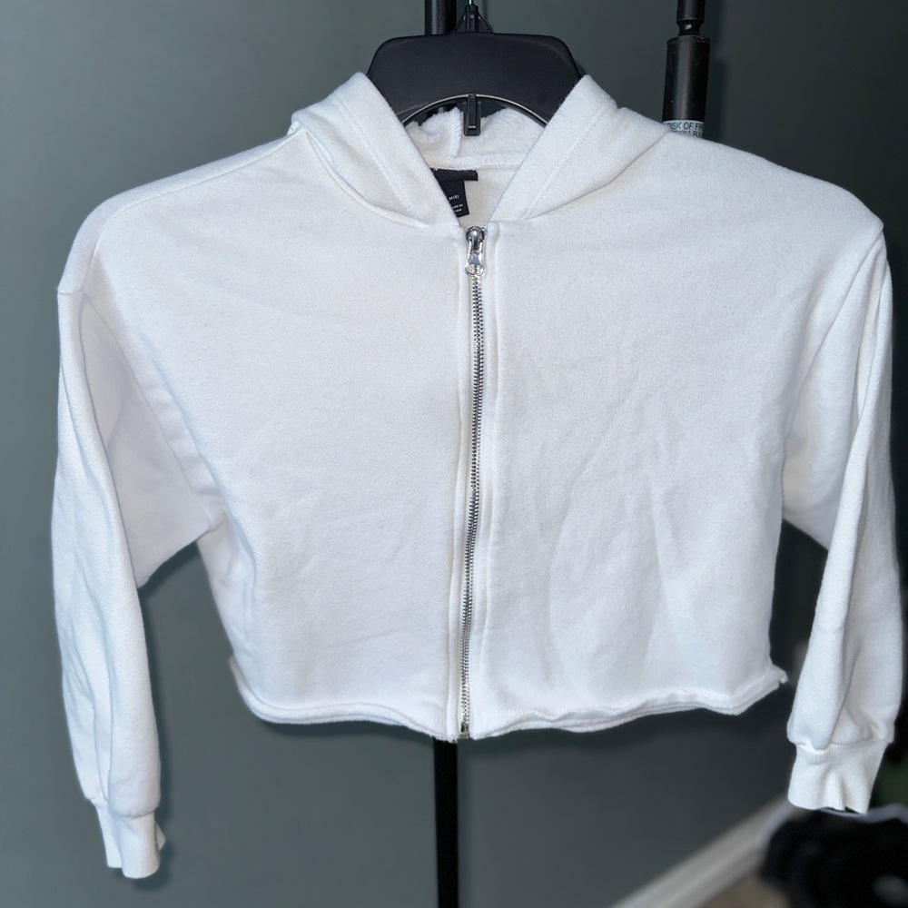 Last chance! Art Class White Cropped Hoodie with Zipper and Hood